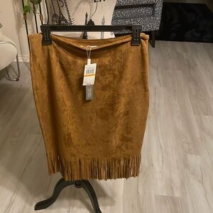 Spense Cowgirl Suede Fringe Skirt- Ladies Size Small-Color:Carmelcorn-Stretchy